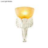 Vintage Beige Glass Wall Sconce With Elephant Base - Prism Bowl Light Fixture