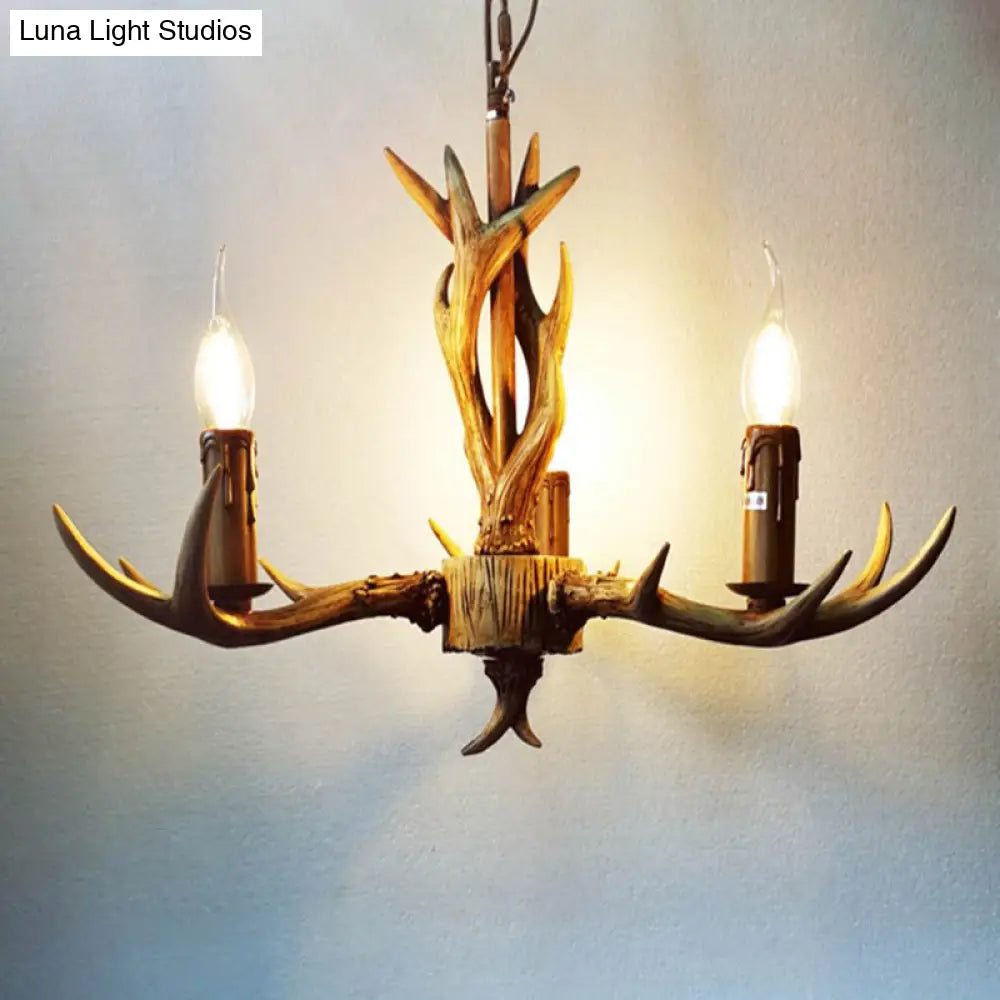 Vintage Beige Resin Antler Chandelier Pendant Light For Restaurant - Hanging Fixture