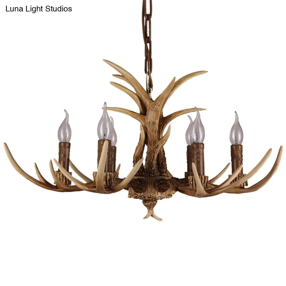 Vintage Beige Resin Antler Chandelier Pendant Light For Restaurant - Hanging Fixture