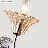 Vintage Bell Amber Glass Sconce Lamp - Stylish Chrome Wall Light With Green Teardrop Crystal Deco