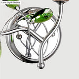 Vintage Bell Amber Glass Sconce Lamp - Stylish Chrome Wall Light With Green Teardrop Crystal Deco