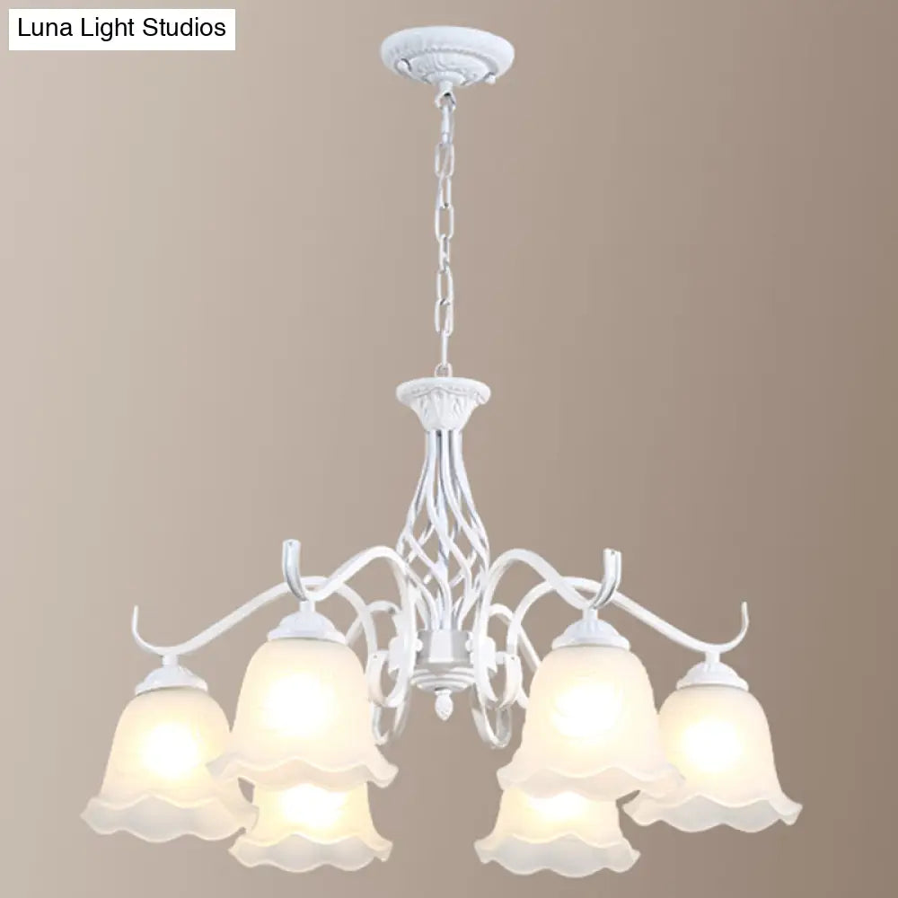 Vintage Bell Chandelier With Ruffle Glass Pendant Light Fixture For Dining Room