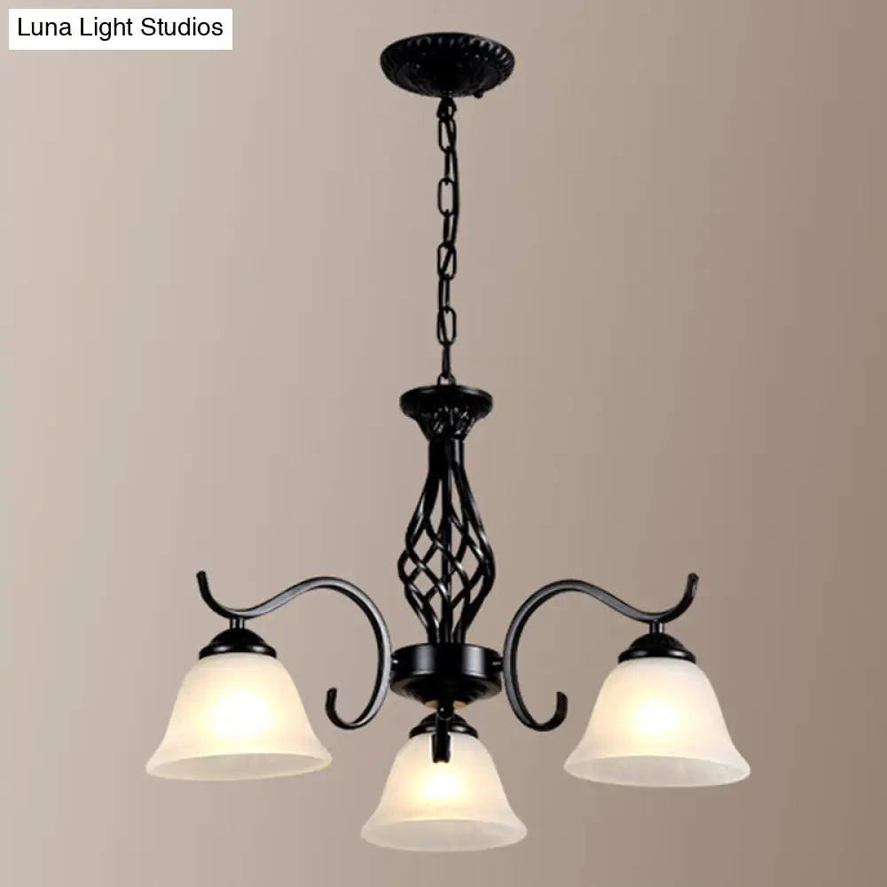 Vintage Bell Chandelier With Ruffle Glass Pendant Light Fixture For Dining Room