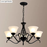 Vintage Bell Chandelier With Ruffle Glass Pendant Light Fixture For Dining Room