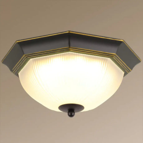 Vintage Bell Flush Ceiling Light With Cream Glass - Led Mount Fixture Gold - Black / 13’ Octagon