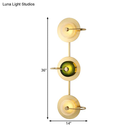 Vintage Bell Metal Wall Lighting Sconce In Gold With Green Prismatic Glass Shade