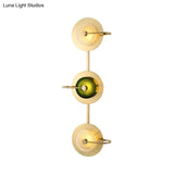 Vintage Bell Metal Wall Lighting Sconce In Gold With Green Prismatic Glass Shade