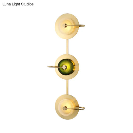 Vintage Bell Metal Wall Lighting Sconce In Gold With Green Prismatic Glass Shade