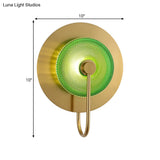 Vintage Bell Metal Wall Lighting Sconce In Gold With Green Prismatic Glass Shade