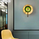 Vintage Bell Metal Wall Lighting Sconce In Gold With Green Prismatic Glass Shade