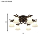 Vintage Bell Milk White Glass Flushmount Lighting: 6 - Bulb Ceiling Mounted Fixture In Black
