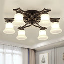 Vintage Bell Milk White Glass Flushmount Lighting: 6 - Bulb Ceiling Mounted Fixture In Black