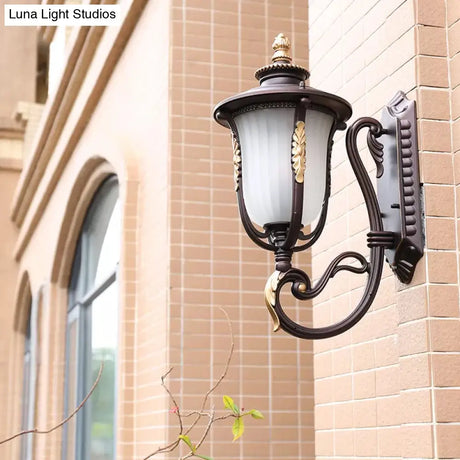 Vintage Bell Wall Light - Frosted Rib Glass Outdoor Lamp (Coffee)