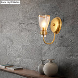 Vintage Bell Wall Mount 1-Light Brass Lamp Sconce With Clear Glass Shade - Indoor Lighting