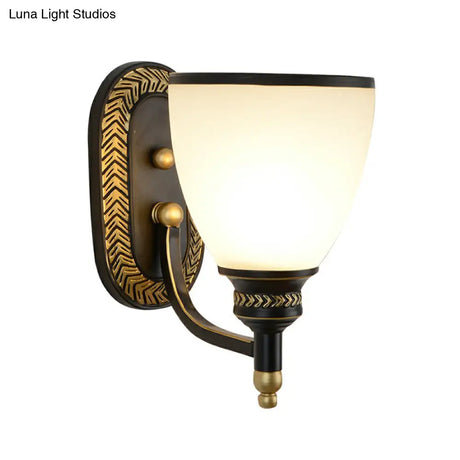 Vintage Bell Wall Sconce Lighting With Opal Glass Shade - Black Corridor Mounted Lamp