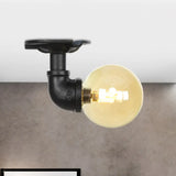 Vintage Black 1 - Light Ball Semi Flush Mount Ceiling Lamp With Amber Glass Finish / A