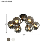 Vintage Black 6 - Head Hotel Ceiling Light With Orb Smoke/Clear Glass Shade