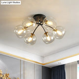 Vintage Black 6 - Head Hotel Ceiling Light With Orb Smoke/Clear Glass Shade
