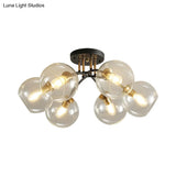 6-Head Vintage Black Semi Flush Mount Ceiling Lighting With Orb Smoke/Clear Glass Shade At 6 Heads