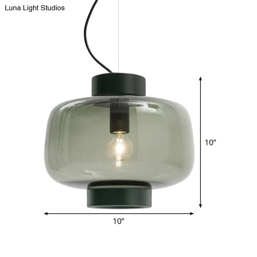 Vintage Black Bistro Pendant Light With Smoke Glass Shade - Drum Hanging Lamp Kit