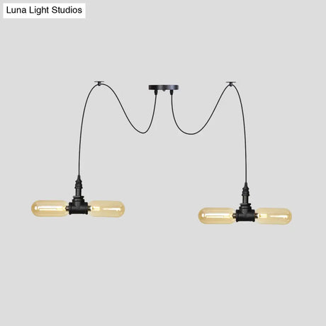 Vintage Black Capsule Led Pendant Lamp - Amber Glass 4/6/12-Bulb Restaurant Swag Multi Ceiling