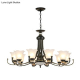 Vintage Black Chandelier: Flower White Glass Ceiling Light 3/6/8 Lights For Bedroom Fixture