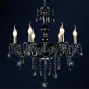 Vintage Black Crystal 6-Light Candle Chandelier - Elegant Ceiling Pendant For Living Room /