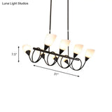 Vintage Black Cup Chandelier Light - 6/8/10 Lights White Glass Led Pendant Lamp With Linear Design