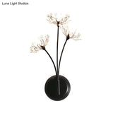 Vintage Black Dandelion Sconce Light With 3 Crystal Wall Lights For Stairway