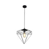 Vintage Black Diamond Cage Iron Hanging Lamp - Single-Bulb Dining Room Light / A