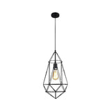 Vintage Black Diamond Cage Iron Hanging Lamp - Single-Bulb Dining Room Light / D