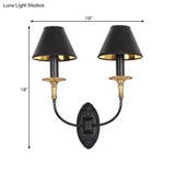 Vintage Black Fabric Wall Sconce With Curvy Arm For Hallway Lighting