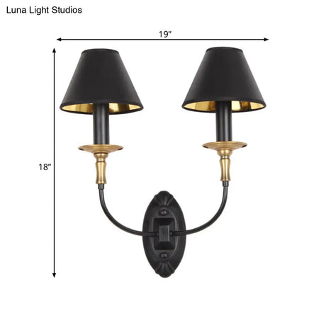 Vintage Black Fabric Wall Sconce With Curvy Arm For Hallway Lighting