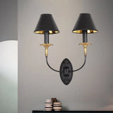 Vintage Black Fabric Wall Sconce With Curvy Arm For Hallway Lighting 2 /