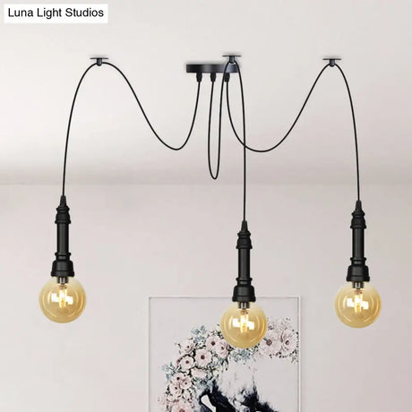 Vintage Black Finish Amber Glass Chandelier - Multi Light Pendant Lamp For Global Restaurants
