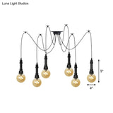Vintage Black Finish Amber Glass Chandelier - Multi Light Pendant Lamp For Global Restaurants