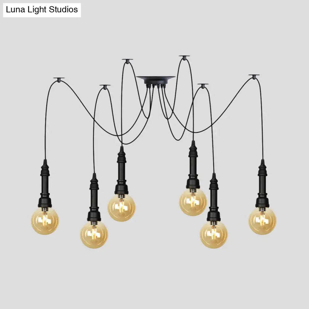 Vintage Black Finish Amber Glass Chandelier - Multi Light Pendant Lamp For Global Restaurants