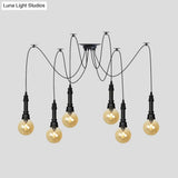 Vintage Black Finish Amber Glass Chandelier - Multi Light Pendant Lamp For Global Restaurants