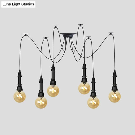 Vintage Black Finish Amber Glass Chandelier - Multi Light Pendant Lamp For Global Restaurants