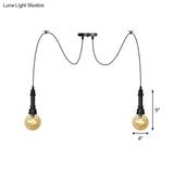 Vintage Black Finish Amber Glass Chandelier - Multi Light Pendant Lamp For Global Restaurants