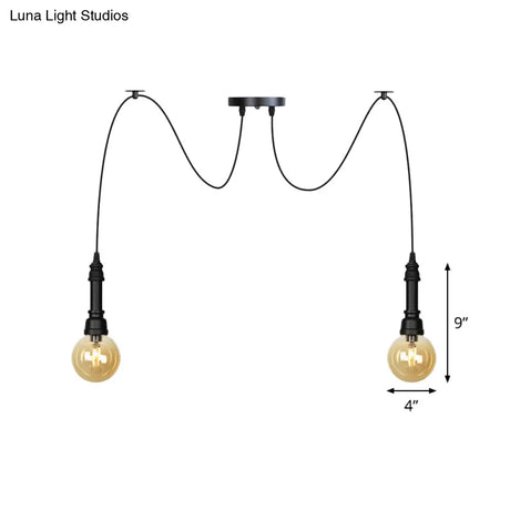 Vintage Black Finish Amber Glass Chandelier - Multi Light Pendant Lamp For Global Restaurants