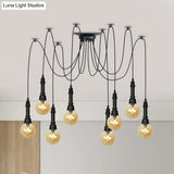 Vintage Black Finish Amber Glass Chandelier - Multi Light Pendant Lamp For Global Restaurants