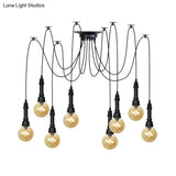 Vintage Black Finish Amber Glass Chandelier - Multi Light Pendant Lamp For Global Restaurants