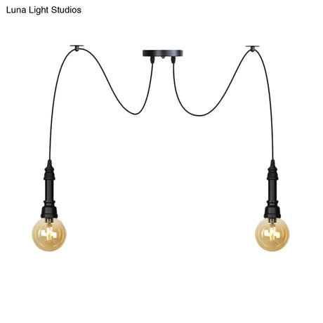 Vintage Black Finish Amber Glass Chandelier - Multi Light Pendant Lamp For Global Restaurants
