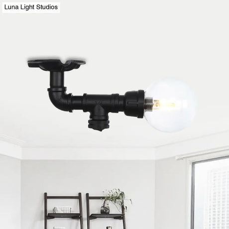 Vintage Black Glass Ball Semi Flushmount Led Ceiling Flush Mount For Hallways