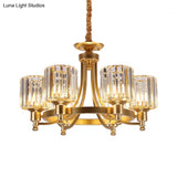 Vintage Black/Gold Chandelier Lamp - Stylish Crystal & Metal 3/6 Head Hanging Lighting With Cylinder
