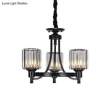 Vintage Black/Gold Chandelier Lamp - Stylish Crystal & Metal 3/6 Head Hanging Lighting With Cylinder