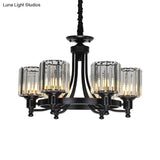 Vintage Black/Gold Chandelier Lamp - Stylish Crystal & Metal 3/6 Head Hanging Lighting With Cylinder