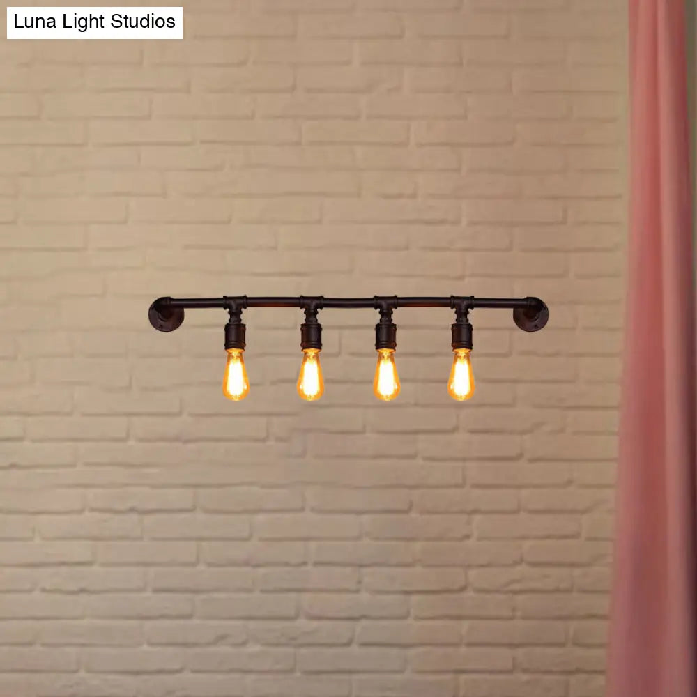 Vintage Black Linear Wall Sconce Lamp For Bar - 2/4 Light Fixture In Metallic Finish