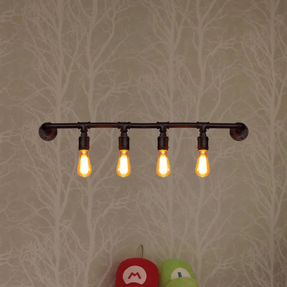 Vintage Black Linear Wall Sconce Lamp For Bar - 2/4 Light Fixture In Metallic Finish 4 /